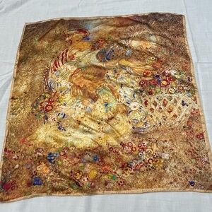 Painted 100% Silk Scarf with gold tones